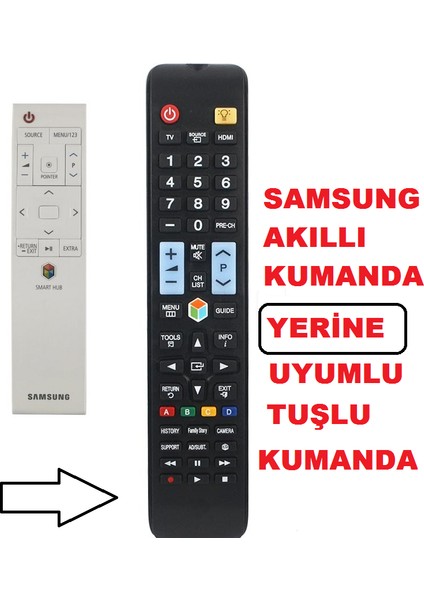 Samsung Tüm Modeller Için Smartled Tv Kumandası- Air Sihirli Maus Mouse Yerine Tuşlu Muadil Klasik Model Kumandası 1078