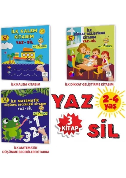 Yayınları 2-4 Yaş Mucit Karınca Yaz-Sil Kitaplar 1. Seri (3 Kitap 2 Kalem)