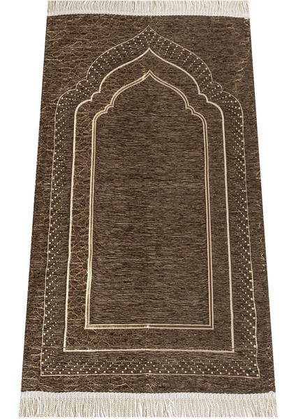 Mihrap Desenli Astarlı Şönil Seccade - Kahverengi