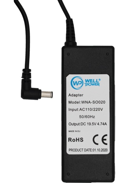 Well Power Sony Notebook Laptop Adaptörü 19,5V 4.74A 92W 6.0 x 4.4 mm Adaptör Wellpower WNA-S0020