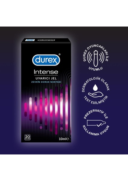 Intense 20'li Uyarıcı Jelli ve Tırtıklı Prezervatif Prezervatif + Durex Intense Uyarıcı Jel 10 ml modelleri