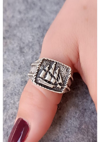 Yelkenli Şekilli Erkek Yüzük Gümüş Kaplama Ayarlanabilir El Yapımı Erkek Yüzük