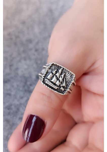 Yelkenli Şekilli Erkek Yüzük Gümüş Kaplama Ayarlanabilir El Yapımı Erkek Yüzük fırsatları