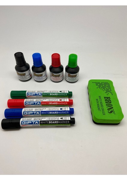 Doldurulabilir 4 Renk Tahta Kalemi + 30CC Mürekkep + Mıknatıslı Silgi Set2