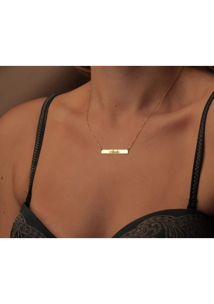 Saf Gümüş Altın Kaplama Isimli Plaka Kolye