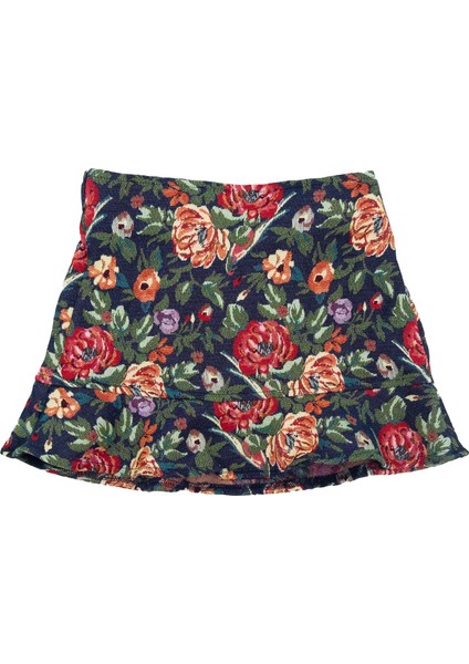 Yılbaşı Özel Jakarlı Çiçek Desenli Kışlık Kız Çocuk Mini Etek