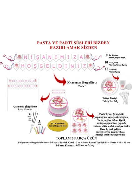 Pasta Resmi ve Parti Seti Nişanımıza Hoşgeldiniz Temalı 10 Kişilik