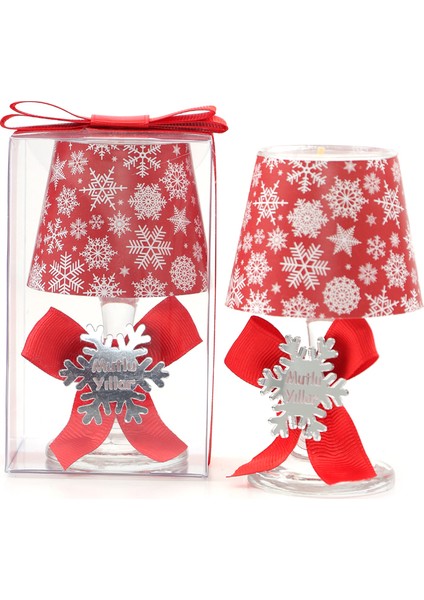 Dekoratif Yılbaşı Abajur Mumluk Vanilya Kokulu 2 Adet Kırmızı Kartanesi Desenli