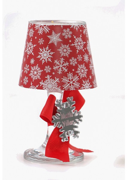 Dekoratif Yılbaşı Abajur Mumluk Vanilya Kokulu 2 Adet Kırmızı Kartanesi Desenli modelleri