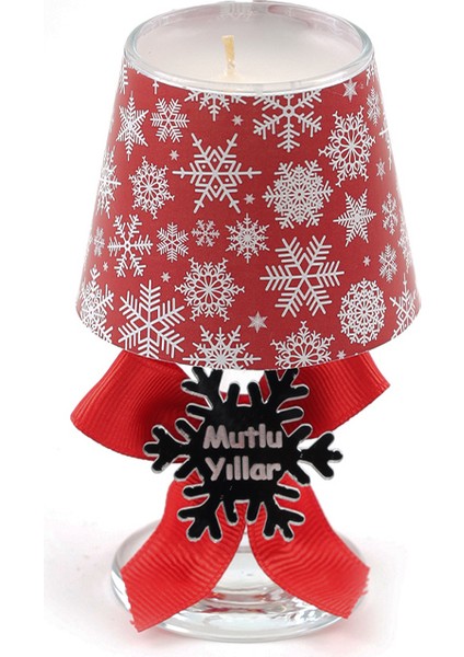 Dekoratif Yılbaşı Abajur Mumluk Vanilya Kokulu 2 Adet Kırmızı Kartanesi Desenli fırsatları