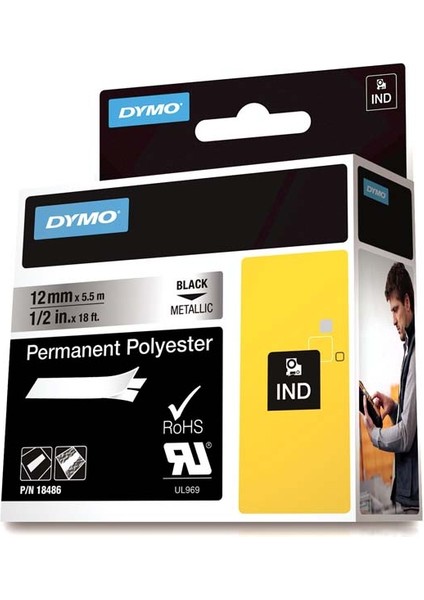 Dymo Rhinopro Sabitpolyester 12 Mmx5.5 M Metalik Gri/siyah 18486