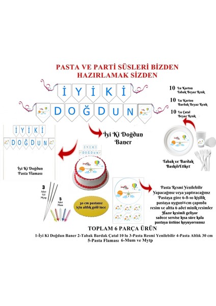 Pasta Resmi ve Parti Seti Uçak Temalı 10 Kişilik