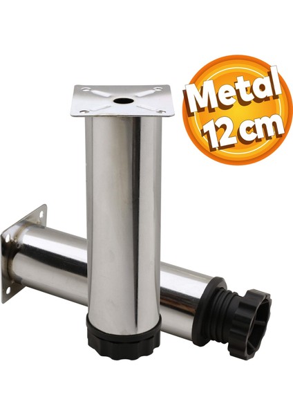 Akça Ayarlanabilir Mobilya Kanepe Koltuk Baza Yükseltme Yükseltici Ayağı Metal Ayakları 12 Cm Krom