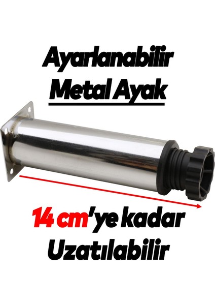 Akça Ayarlanabilir Mobilya Kanepe Koltuk Baza Yükseltme Yükseltici Ayağı Metal Ayakları 12 Cm Krom