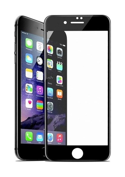 iPhone 6 6S 7 8  Uyumlu Siyah Çerçeveli Seramik Ekran Koruyucu Kırılmaz Cam Filmi - Siyah