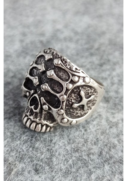 Miğferli Kuru Kafa Şekilli Erkek Yüzük Gümüş Kaplama Ayarlanabilir El Yapımı Erkek Yüzük modelleri