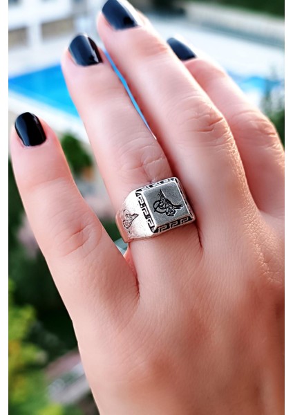 Osmanlı Tuğrası Şekilli Kadın & Erkek Yüzük Gümüş Kaplama Ayarlanabilir El Yapımı Yüzük fiyatları
