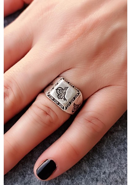 Osmanlı Tuğrası Şekilli Kadın & Erkek Yüzük Gümüş Kaplama Ayarlanabilir El Yapımı Yüzük modelleri
