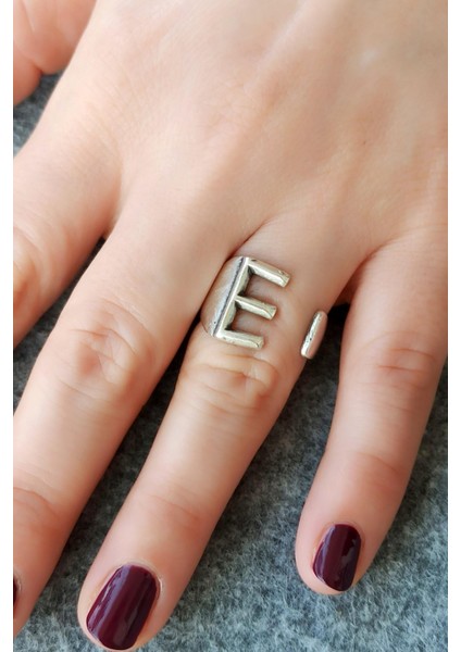 E Harfi Şekilli Kadın & Erkek Yüzük Gümüş Kaplama Ayarlanabilir El Yapımı Unisex Yüzük