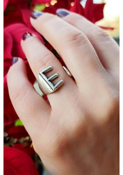 E Harfi Şekilli Kadın & Erkek Yüzük Gümüş Kaplama Ayarlanabilir El Yapımı Unisex Yüzük modelleri