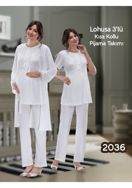 2036 Hamile Lohusa 3lü Pijama Sabahlık Takım