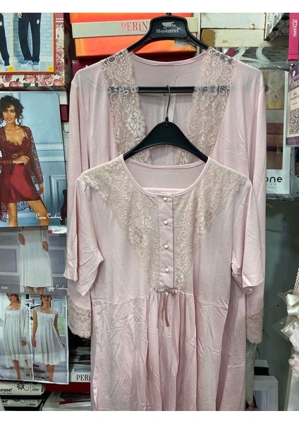 2036 Pudra Hamile Lohusa 3lü Pijama Sabahlık Takım