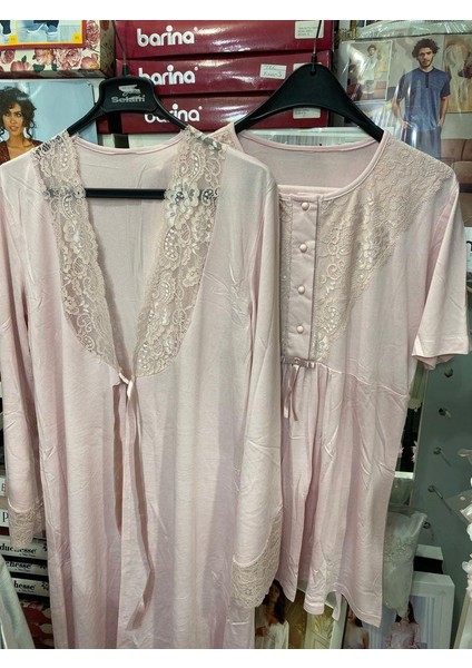 2036 Pudra Hamile Lohusa 3lü Pijama Sabahlık Takım fırsatları