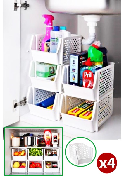 Dolap Içi Organizer Banyo Mutfak Tezgah Altı Buzdolabı Içi Düzenleyici Sebze Meyve Sepeti 4 Adet