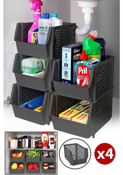Dolap Içi Organizer Banyo Mutfak Tezgah Altı Buzdolabı Içi Düzenleyici Sebze Meyve Sepeti Raf 4 Adet