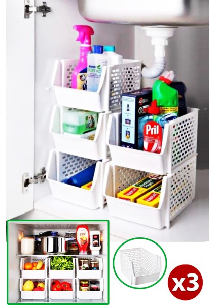 Dolap Içi Organizer Banyo Mutfak Tezgah Altı Buzdolabı Içi Düzenleyici Sebze Meyve Sepeti 3 Adet