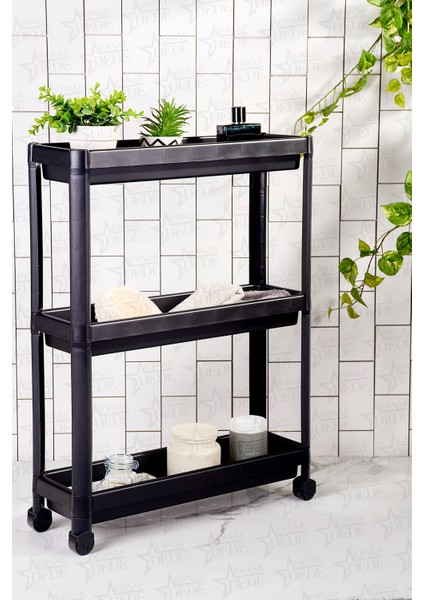 Ikea Vesken Banyo Mutfak Organizer Servis Sehpası Düzenleyici Tekerlekli Raf Ünitesi 3 Katlı Siyah