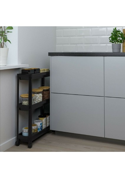 Ikea Vesken Banyo Mutfak Organizer Servis Sehpası Düzenleyici Tekerlekli Raf Ünitesi 3 Katlı Siyah modelleri