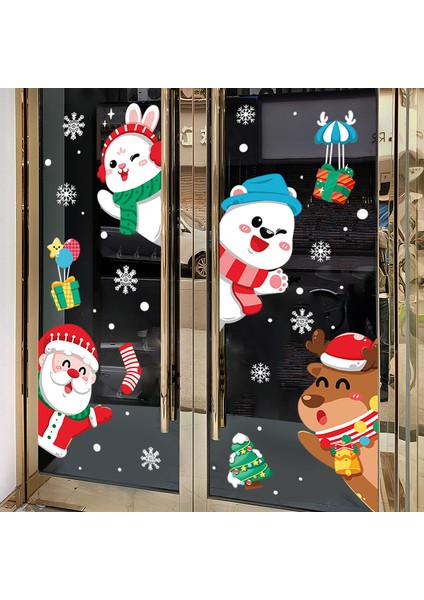 Yılbaşı Sticker Karikatür Noel Baba Elk Tavşan Kar Tanesi Tekrarlanabilir Sticker Cam Pencere Yılbaşı Dekorları Hediyesi (Yurt Dışından)