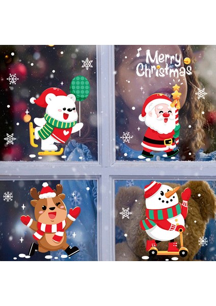 Yılbaşı Sticker Karikatür Yılbaşı Baba Elk Kardan Adam Bear Snoweflake Tekrarlanabilir Sticker Cam Pencere Yılbaşı Dekorları (Yurt Dışından)