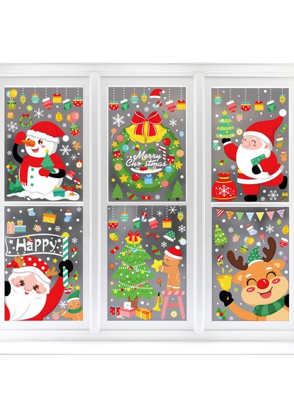 Yılbaşı Sticker Noel Baba Kardan Adam Elk Noel Ağacı Çelengi Mutlu Noel Hediyesi Pvc Sticker Cam Pencere Yılbaşı Süsleri (Yurt Dışından)