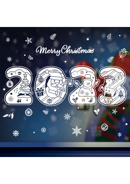 Yılbaşı Sticker 2023 Mutlu Noel Kar Tanesi Sticker Cam Pencere Yılbaşı Süsleri (Yurt Dışından)