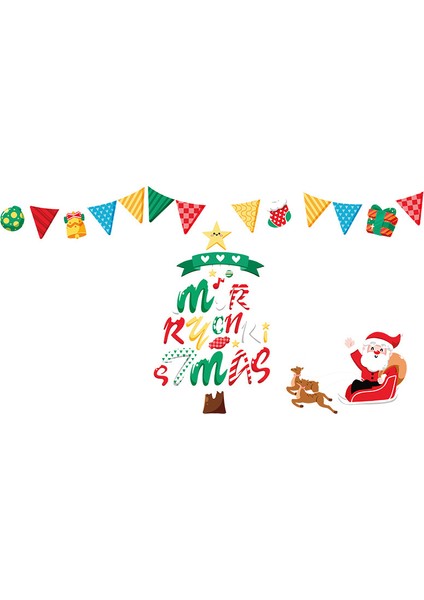 Yılbaşı Sticker Renklili Bayrak Noel Baba Yılbaşı Ağaç Kar Tanesi Sticker Cam Pencere Yılbaşı Süsleri (Yurt Dışından)