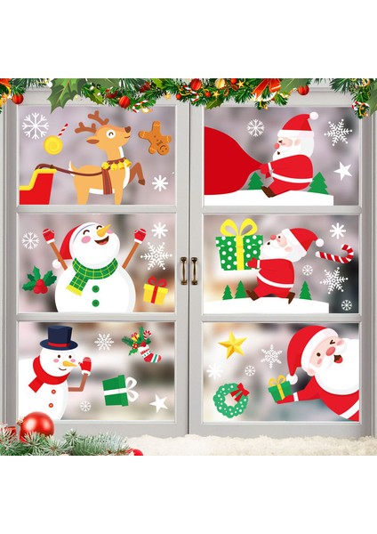 Yılbaşı Sticker Noel Baba Snowman Elk Gönder Hediye Snowflake Pvc Sticker Cam Pencere Yılbaşı Süsleri (Yurt Dışından)