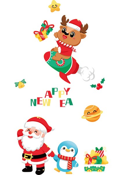 Yılbaşı Sticker Noel Baba Elk Penguin Mutlu Yıllar Kar Tanesi Sticker Cam Pencere Yılbaşı Dekorları (Yurt Dışından)