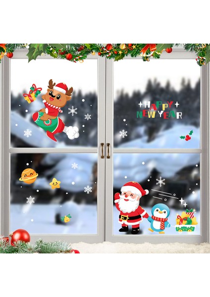 Yılbaşı Sticker Noel Baba Elk Penguin Mutlu Yıllar Kar Tanesi Sticker Cam Pencere Yılbaşı Dekorları (Yurt Dışından)