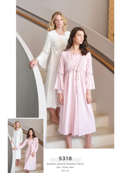 5318 Ecru Hamile Lohusa Gecelik Sabahlık Tk