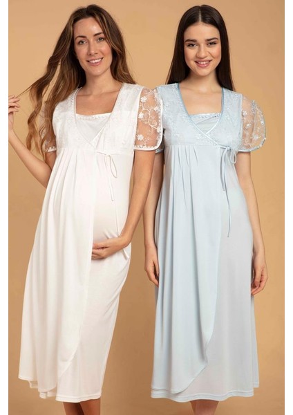 5209 Ecru Hamile Lohusa Geceliği