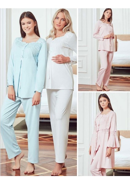 4802 Pudra Hamile Lohusa Pijama Sabahlık Takım