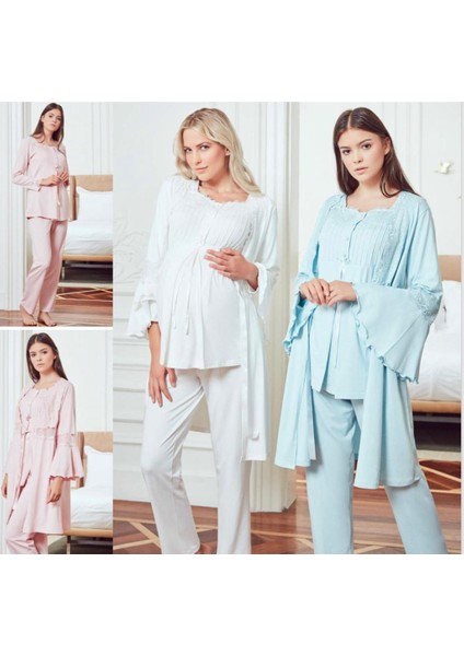 4802 Pudra Hamile Lohusa Pijama Sabahlık Takım fiyatları