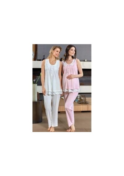 4507 Hamile Lohusa Yaka Dantelli Lohusa Pijama Takım
