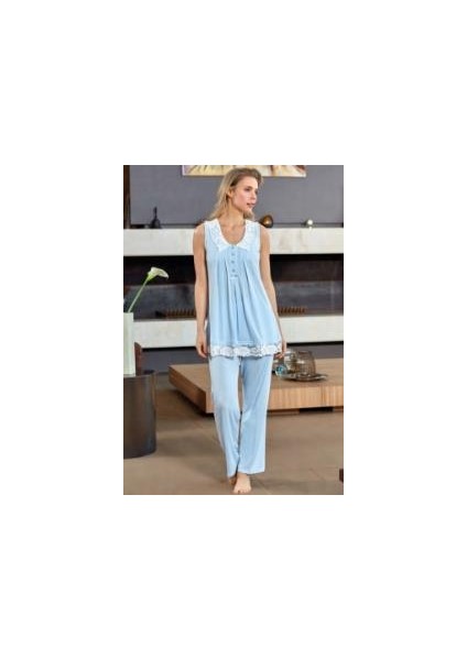 4507 Hamile Lohusa Yaka Dantelli Lohusa Pijama Takım