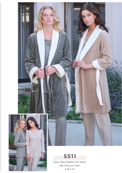 5511 Haki Kuzu Tüyü Kadife 3lü Lohusa Pijama Sabahlık Tk fırsatları