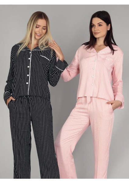 5329 Siyah Belmando Önden Düğmeli Lohusa Pijama Tk