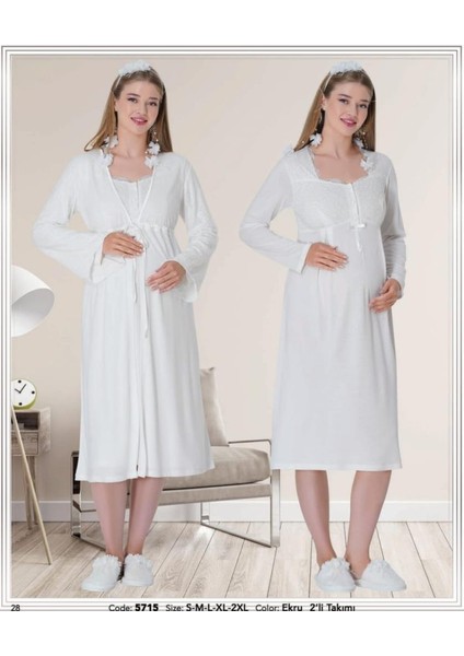 Pijama 5715 Ecru Hamile Lohusa Gecelik Sabahlık Tk