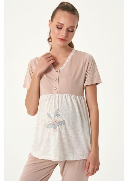 4481 Sütlü Kahve Hamile Lohusa Spor 3 Lü Pijama Takımı